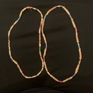 Handmade Beige Carved Wooden Bead Necklaces with Multicolor Accents